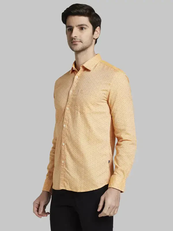 Men Orange Slim Fit Print Cotton Full Sleeve Shirts