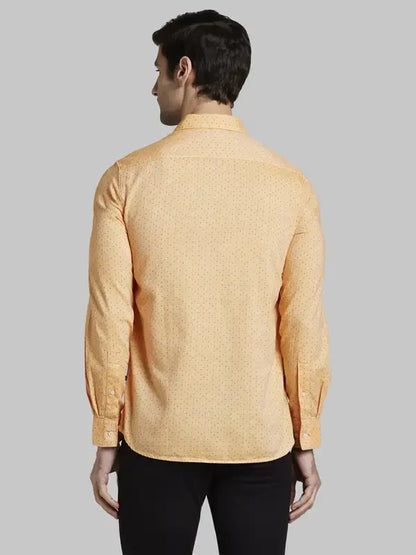 Men Orange Slim Fit Print Cotton Full Sleeve Shirts