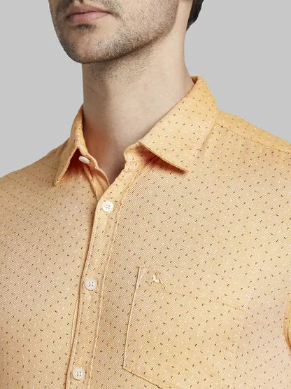 Men Orange Slim Fit Print Cotton Full Sleeve Shirts