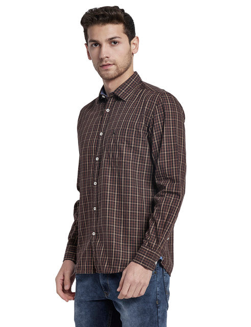 Parx Men Brown Checks Slim Fit Cotton Shirt