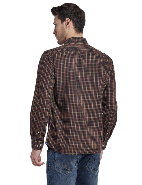 Parx Men Brown Checks Slim Fit Cotton Shirt