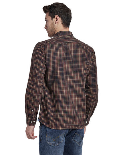 Parx Men Brown Checks Slim Fit Cotton Shirt