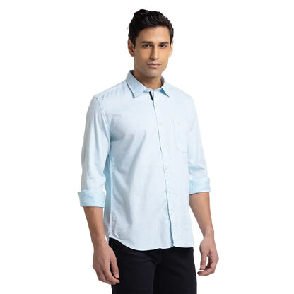 Men Blue Slim Fit Solid Cotton Blend Full Sleeve Shirts