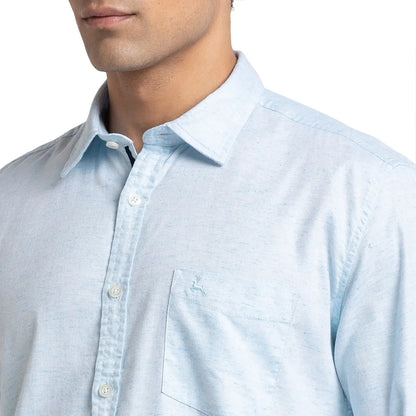 Men Blue Slim Fit Solid Cotton Blend Full Sleeve Shirts