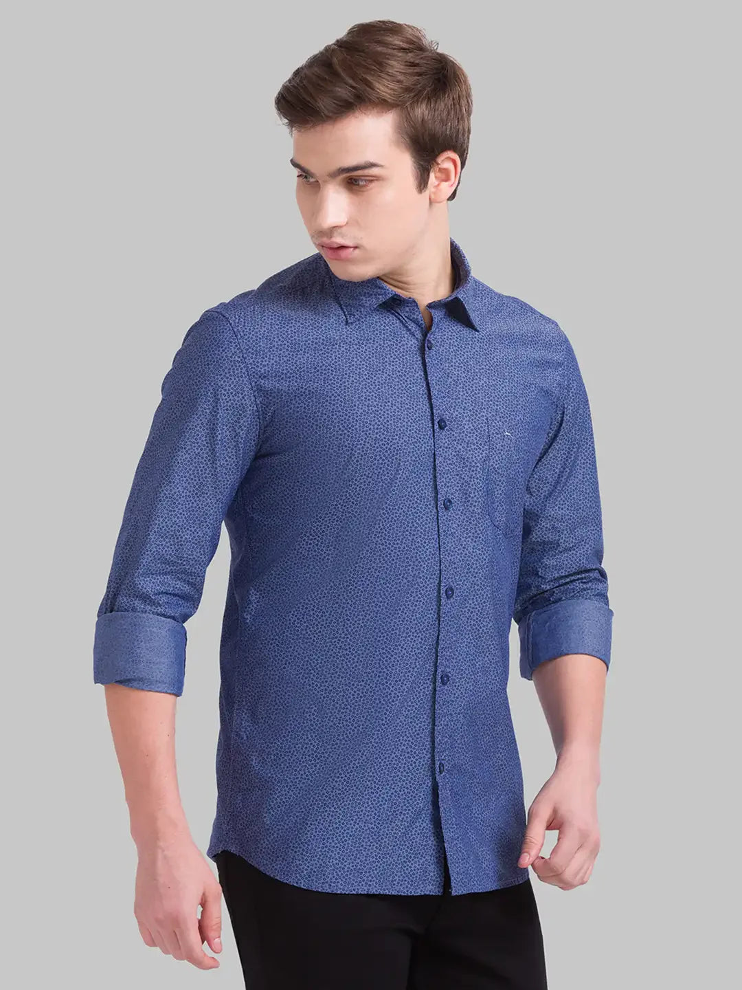 Men Blue Slim Fit Print Cotton Full Sleeve Shirts