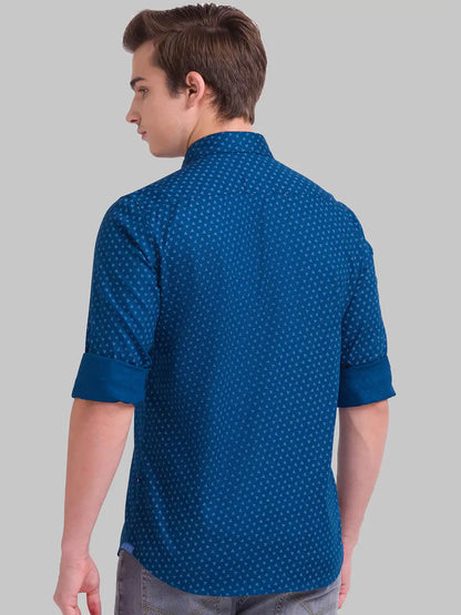 Men Blue Slim Fit Print Cotton Full Sleeve Shirts