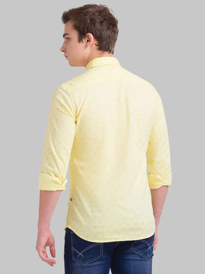 Men Yellow Slim Fit Print Cotton Full Sleeve Shirts