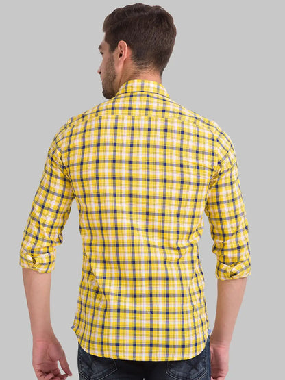 Men Yellow Slim Fit Checks Cotton Full Sleeve Shirts