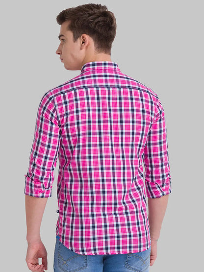 Parx Men Pink Checks Slim Fit Cotton Casual Shirt