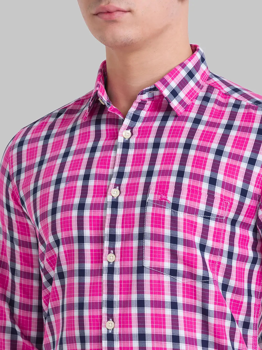 Parx Men Pink Checks Slim Fit Cotton Casual Shirt