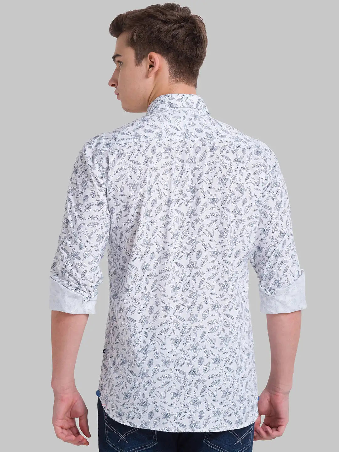 Men White Slim Fit Print Cotton Full Sleeve Shirts