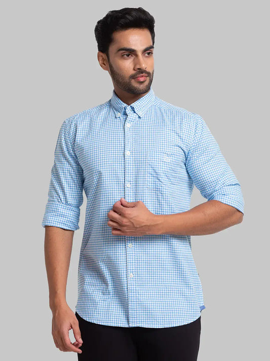 Men Blue Slim Fit Checks Cotton Full Sleeve Shirts