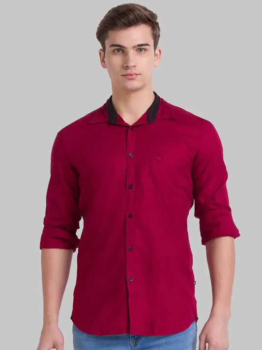 Men Red Slim Fit Solid Cotton Full Sleeve Shirts