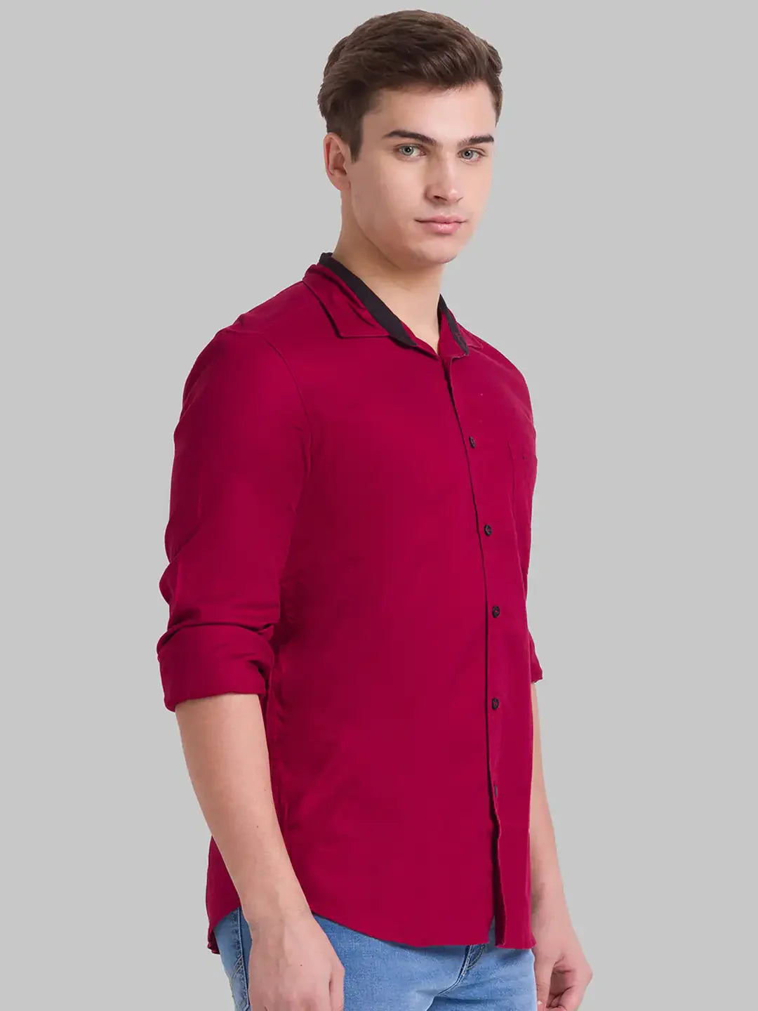 Men Red Slim Fit Solid Cotton Full Sleeve Shirts