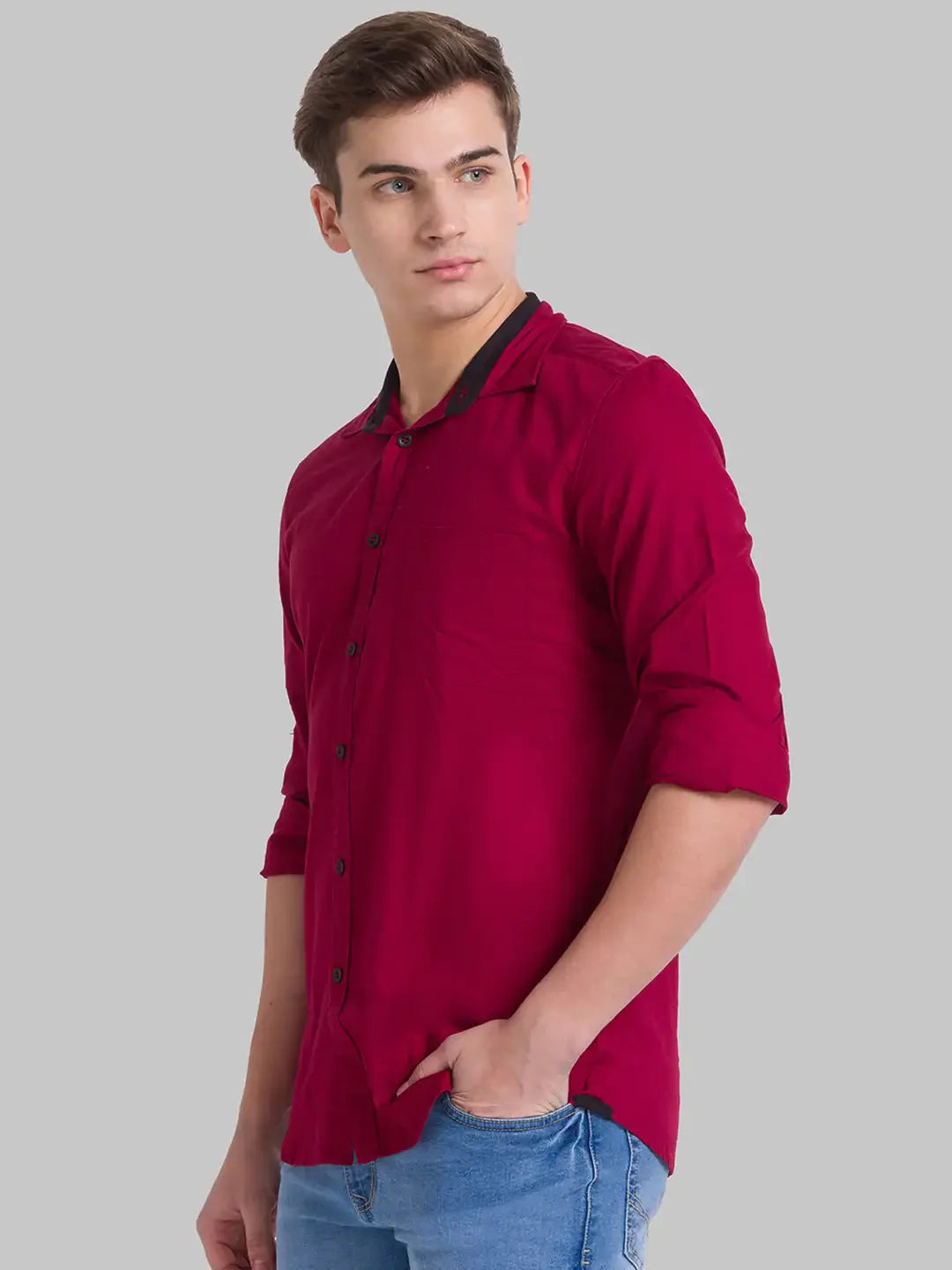 Men Red Slim Fit Solid Cotton Full Sleeve Shirts