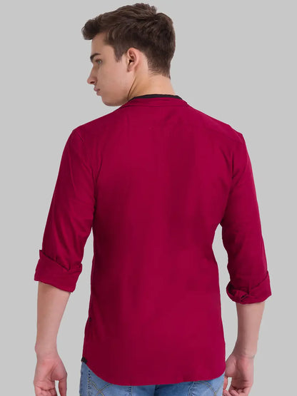 Men Red Slim Fit Solid Cotton Full Sleeve Shirts
