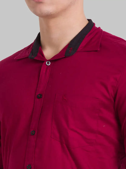 Men Red Slim Fit Solid Cotton Full Sleeve Shirts