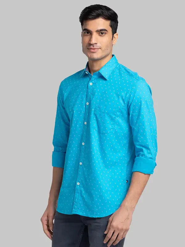 Men Blue Slim Fit Print Cotton Full Sleeve Shirts