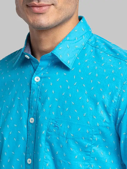 Men Blue Slim Fit Print Cotton Full Sleeve Shirts