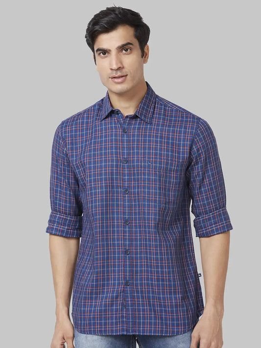 Men Blue Slim Fit Checks Cotton Full Sleeve Shirts