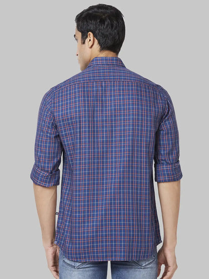 Men Blue Slim Fit Checks Cotton Full Sleeve Shirts