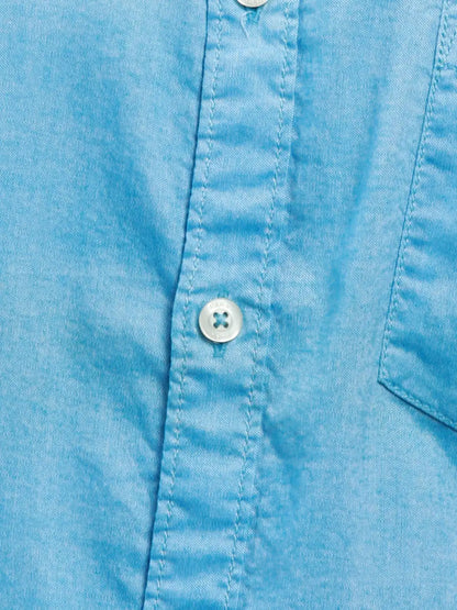 Parx Men Blue Solid Slim Fit Cotton Full Sleeve Cut Away Collar Shirt