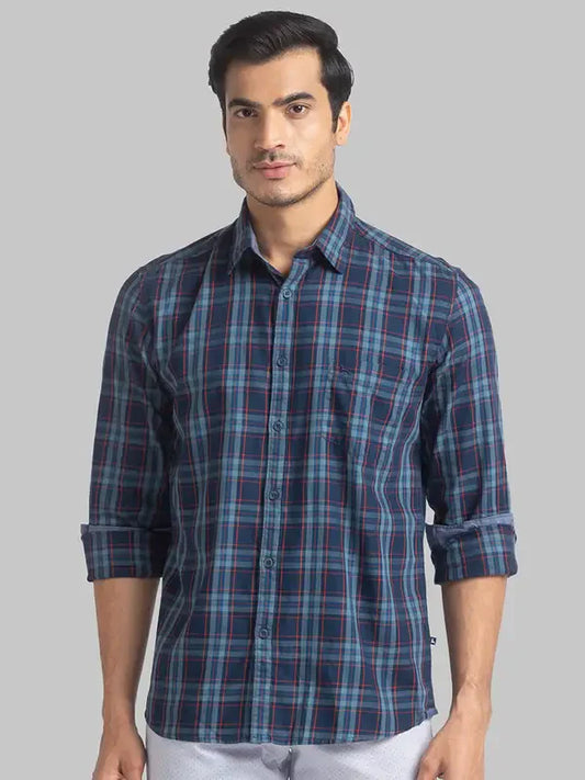 Men Blue Slim Fit Checks Cotton Full Sleeve Shirts