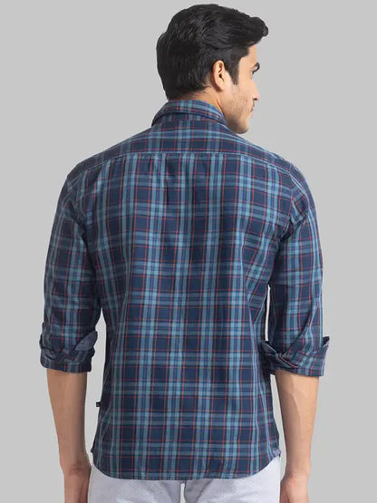 Men Blue Slim Fit Checks Cotton Full Sleeve Shirts