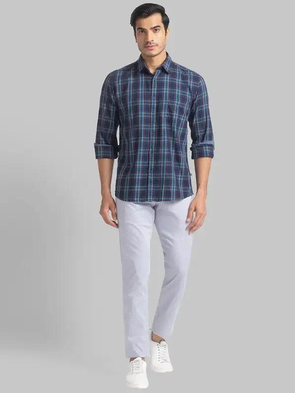 Men Blue Slim Fit Checks Cotton Full Sleeve Shirts