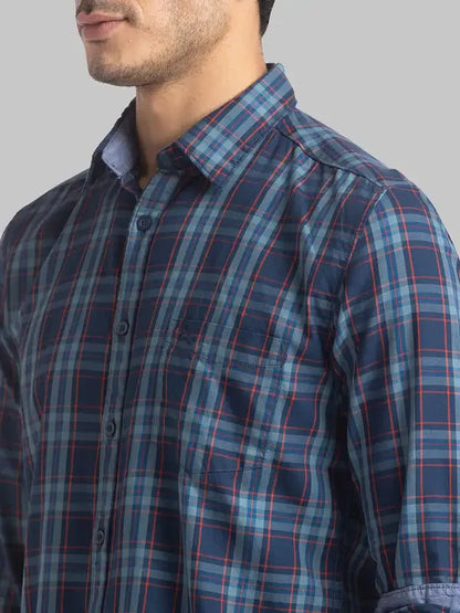 Men Blue Slim Fit Checks Cotton Full Sleeve Shirts