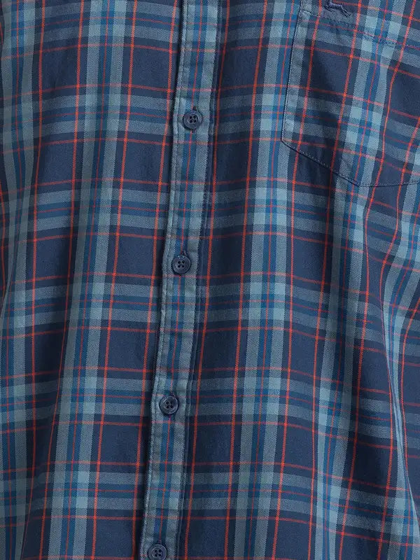 Men Blue Slim Fit Checks Cotton Full Sleeve Shirts