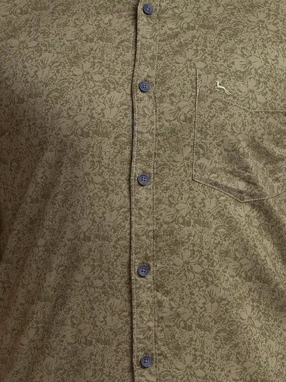 Men Green Slim Fit Print Cotton Full Sleeve Shirts