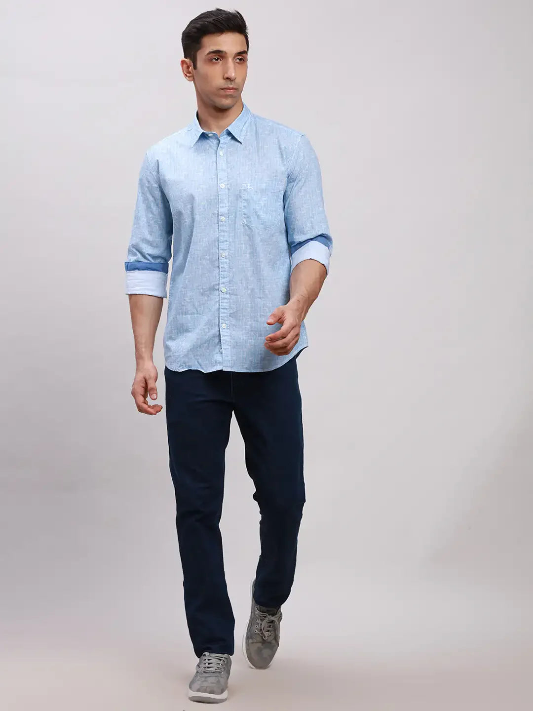 Parx Men Blue Printed Slim Fit Cotton Full Sleeve Cut Away Collar Shirt