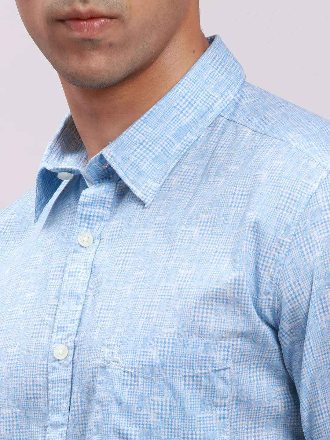 Parx Men Blue Printed Slim Fit Cotton Full Sleeve Cut Away Collar Shirt