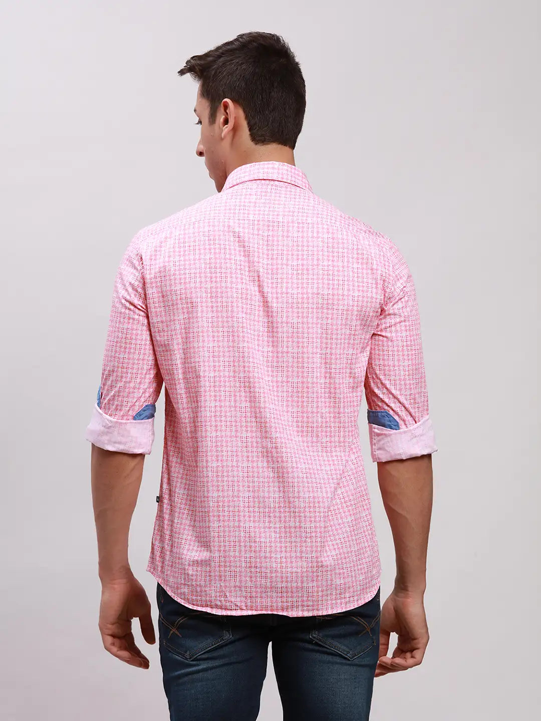 Men Red Slim Fit Print Cotton Full Sleeve Cut Away Collar Shirts