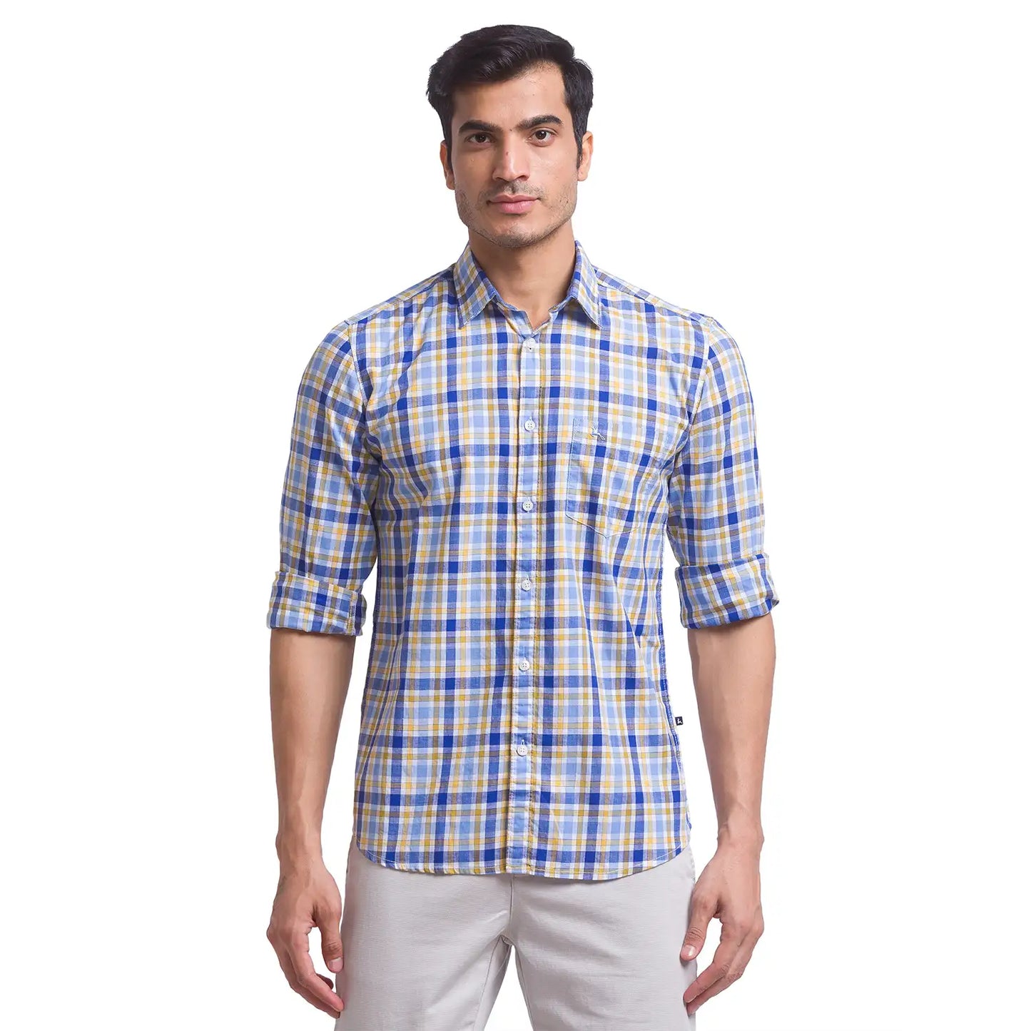 Parx Men Blue Checks Slim Fit Cotton Casual Shirt
