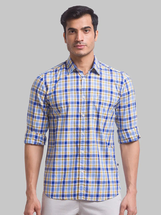 Parx Men Blue Checks Slim Fit Cotton Casual Shirt
