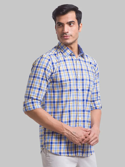Parx Men Blue Checks Slim Fit Cotton Casual Shirt