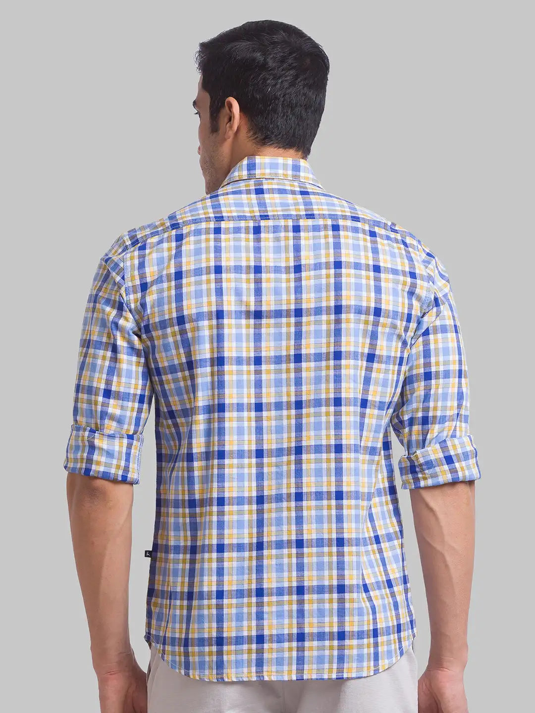 Parx Men Blue Checks Slim Fit Cotton Casual Shirt