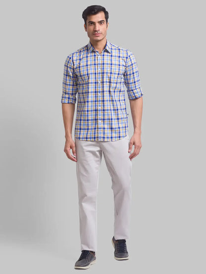 Parx Men Blue Checks Slim Fit Cotton Casual Shirt
