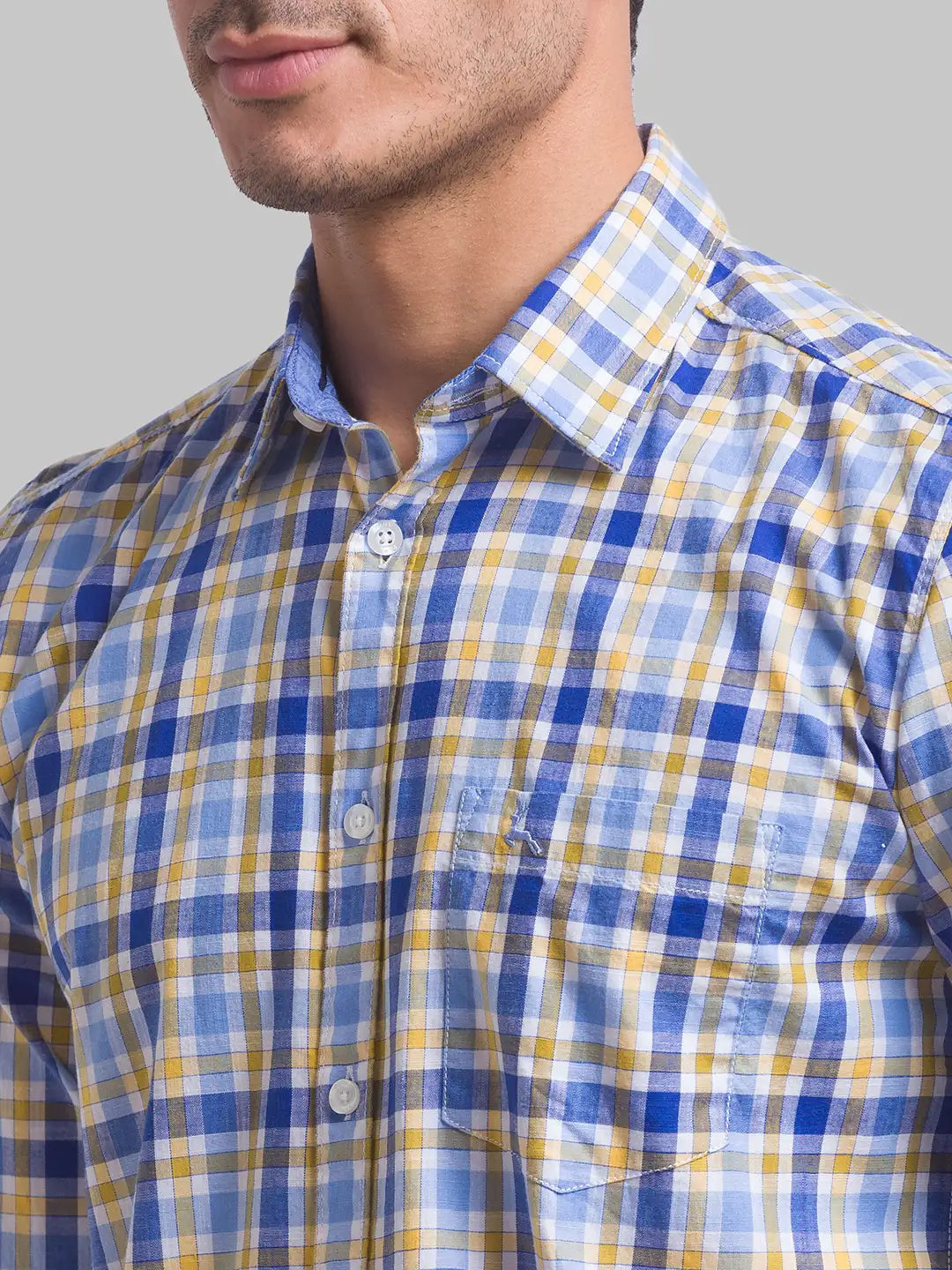 Parx Men Blue Checks Slim Fit Cotton Casual Shirt