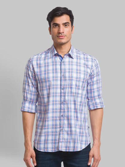 Men Red Slim Fit Checks Cotton Blend Full Sleeve Shirts