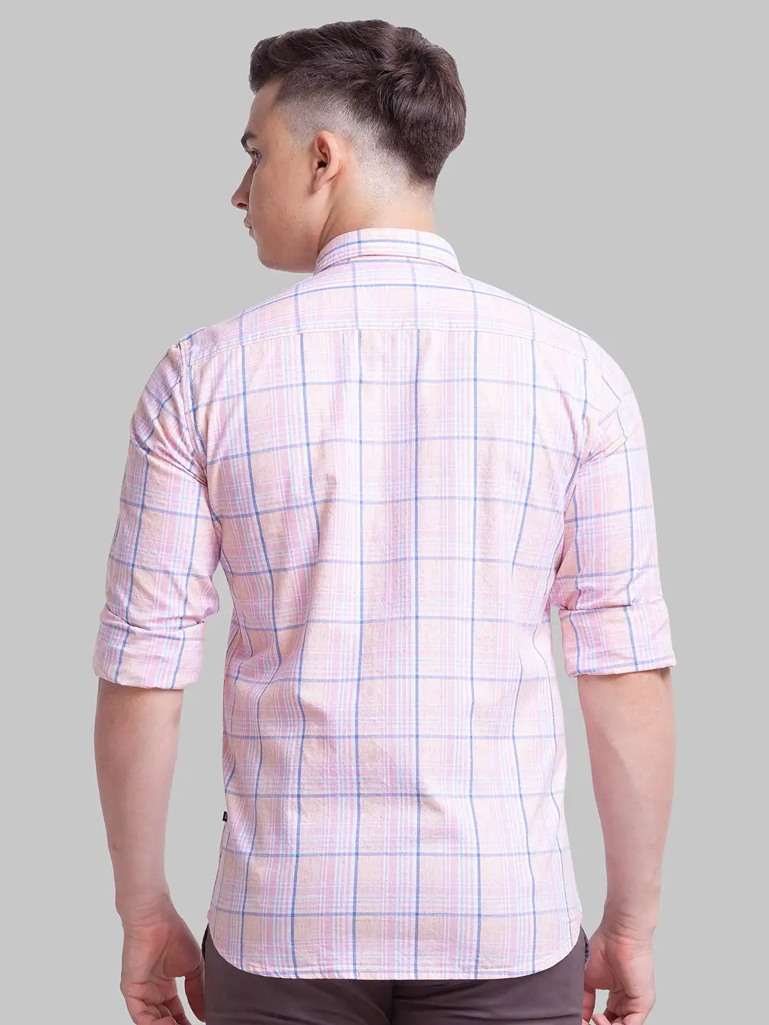 Parx Men Orange Checks Slim Fit Cotton Blend Full Sleeve Shirts