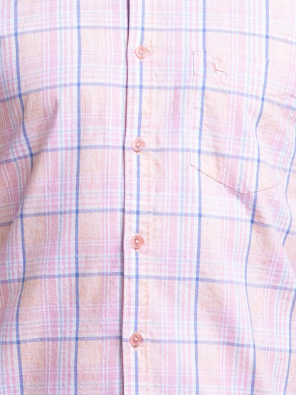 Parx Men Orange Checks Slim Fit Cotton Blend Full Sleeve Shirts
