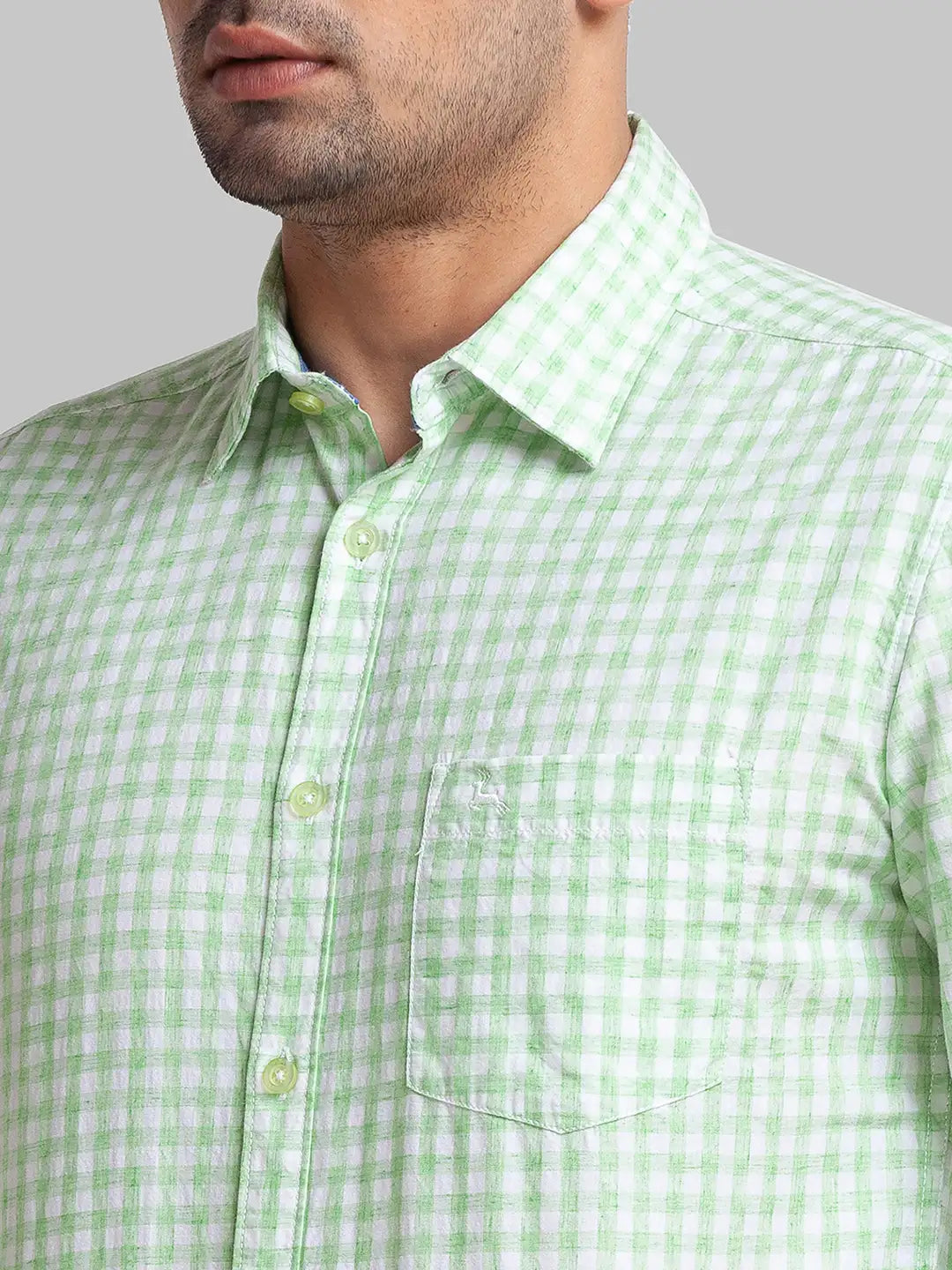 Parx Men Green Checks Slim Fit Cotton Blend Full Sleeve Shirt