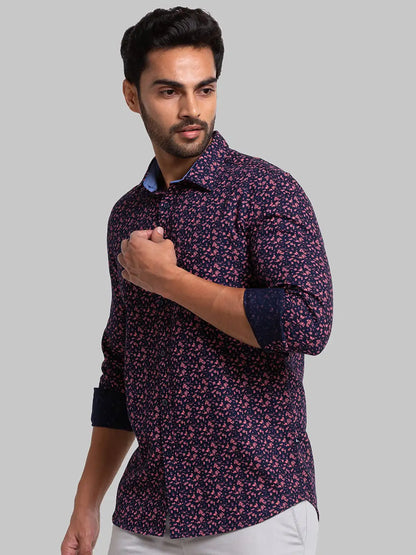 Men Blue Slim Fit Print Cotton Full Sleeve Shirts