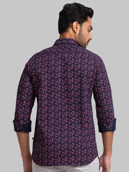 Men Blue Slim Fit Print Cotton Full Sleeve Shirts