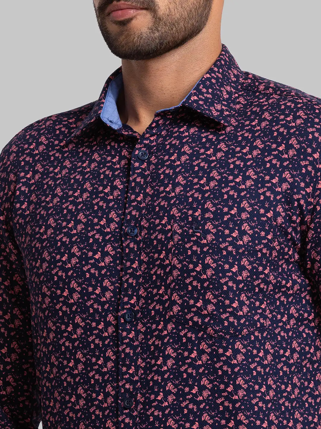 Men Blue Slim Fit Print Cotton Full Sleeve Shirts
