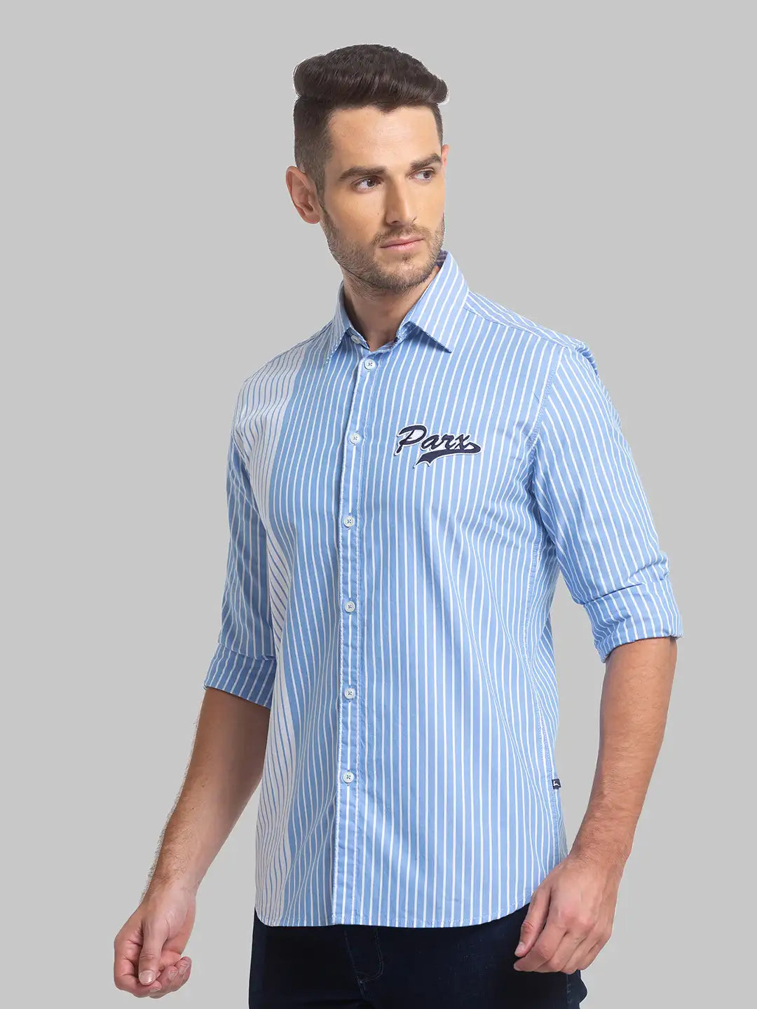 Men Blue Slim Fit Stripe Cotton Full Sleeve Shirts