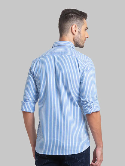 Men Blue Slim Fit Stripe Cotton Full Sleeve Shirts